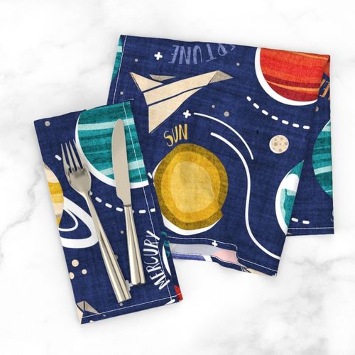 Large jumbo scale // Paper space adventure II // navy blue background multicoloured solar system paper cut planets with names origami paper spaceships and rockets 