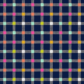 Colourful Spring loose plaid/gingham on Midnight blue - small