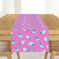 Turquoise Pugs on hot pink (medium scale) by BigBlackDogStudio