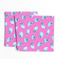 Turquoise Pugs on hot pink (medium scale) by BigBlackDogStudio