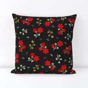 Small Ditsy Red Floral on Black