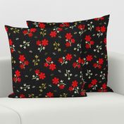 Small Ditsy Red Floral on Black