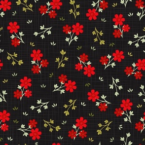 Small Ditsy Red Floral on Black