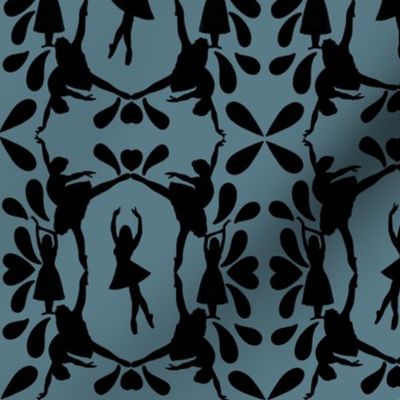 Damask Ballet Dancers in Dark Teal