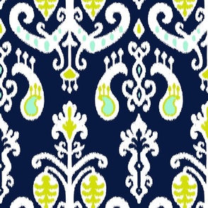 Preppy Spring Ikat Lantern Motifs - midnight blue, chartreuse, mint  and white  - large
