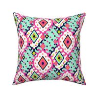 Preppy Spring Ikat Diamond Motif, layered - Mint, hot pink, papaya, midnight blue, white and chartreuse - medium