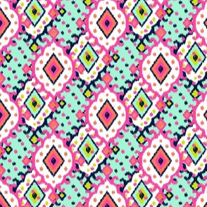 Preppy Spring Ikat Diamond Motif, layered - Mint, hot pink, papaya, midnight blue, white and chartreuse - medium