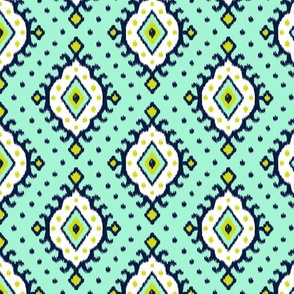 Preppy Spring Ikat Diamond Motif - Mint, Midnight blue, white and chartreuse - medium