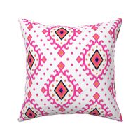 Preppy Spring Ikat Diamond Motif Hot pink, Papaya orange on white - medium