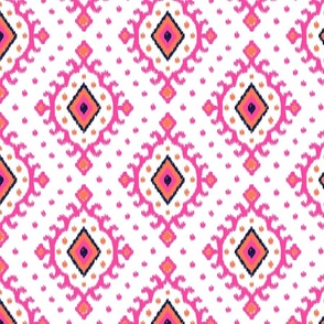 Preppy Spring Ikat Diamond Motif Hot pink, Papaya orange on white - medium