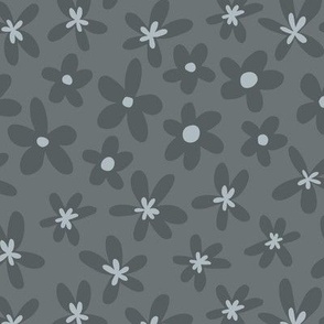 Groovy Flowers | Small Scale | Blue Grey, Powder Blue