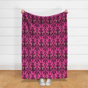 Bold Spring Tribal Ikat Lantern Motifs - black and sand on hot pink - medium