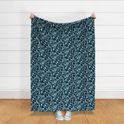 Spring paisley Ikat vines - mint on midnight blue - Ethnic Floral - large