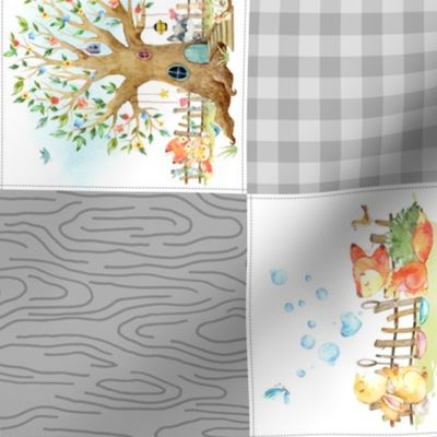 4 1/2" Fox + Bunny Friends Quilt Blanket (quilt F candlestick) Woodland Adventures Bedding // Homer and Louise collection ROTATED