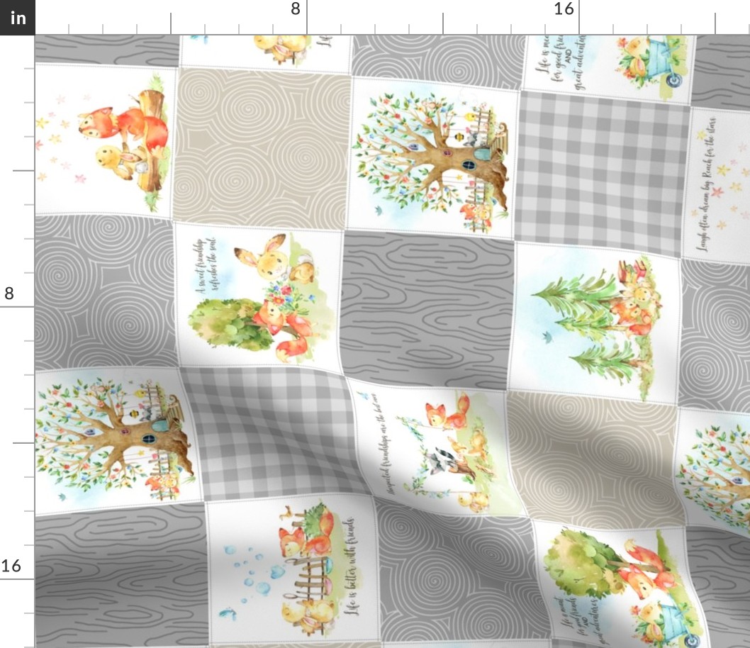 4 1/2" Fox + Bunny Friends Quilt Blanket (quilt F candlestick) Woodland Adventures Bedding // Homer and Louise collection ROTATED