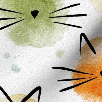 cat - ellie cat vintage - watercolor drops cat - cute cat fabric and wallpaper