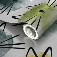 cat - ellie cat vintage - watercolor drops cat - cute cat fabric and wallpaper
