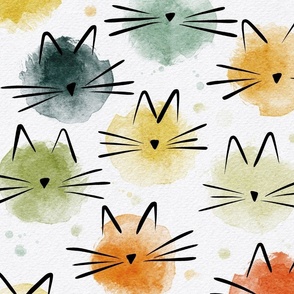 cat - ellie cat vintage - watercolor drops cat - cute cat fabric and wallpaper