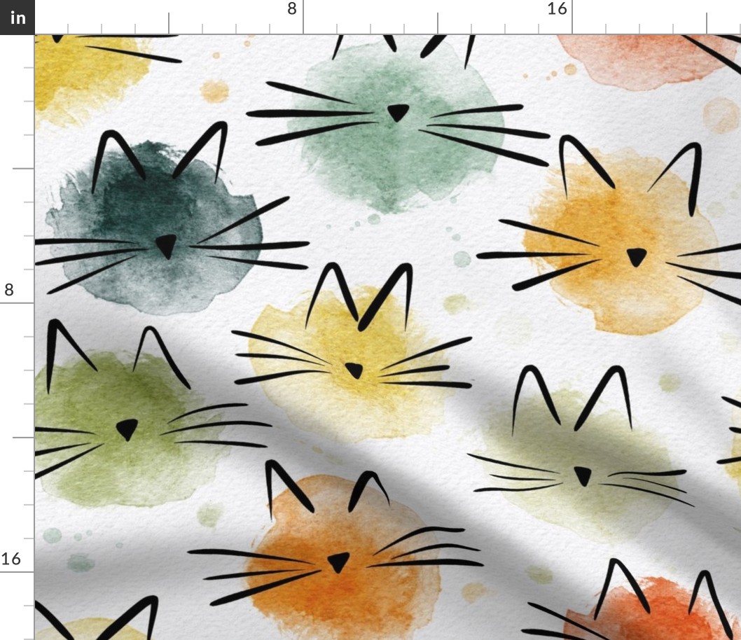 cat - ellie cat vintage - watercolor drops cat - cute cat fabric and wallpaper