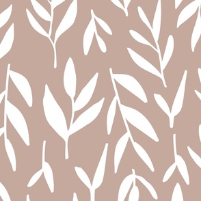 Hand drawn minimalist plants | Large Scale | Neutral Pink, Bright White | Multidirectional botanical