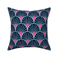 Bright spring scallop fans with dots - midnight blue, mint, and hot pink - medium
