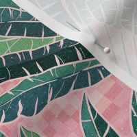 Mod Travellers Palms - Palm Springs - green on geometric pink wave grid - large