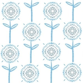 Cotton Fields 1- aka Dandelions blue on white background