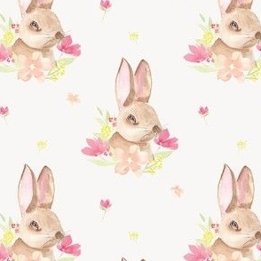 Bunny with floral - Spring - Easter - Medium scale - kids, nursery, baby, watercolor