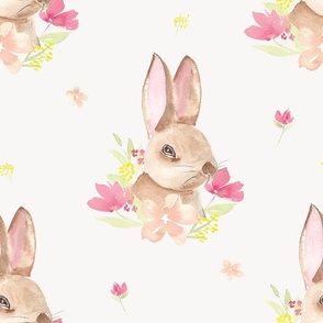 Bunny with floral -large scale - Spring - Easter kids, nursery, baby, watercolor 