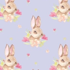 Bunny, Floral, Lilac, Watercolour - Medium scale - kids, nursery, baby, watercolor
