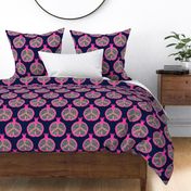 Pomegranates Fresh Ripe Fruit Kitchen Food in Hot Pink and Sand on Midnight Blue - MEDIUM Scale - UnBlink Studio by Jackie Tahara