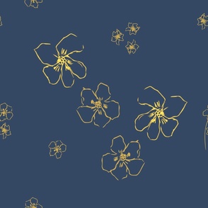 Rich Classic Blue With Hand-drawn Golden Flowers.