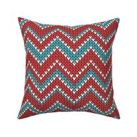 Red Christmas chevron knit blue white