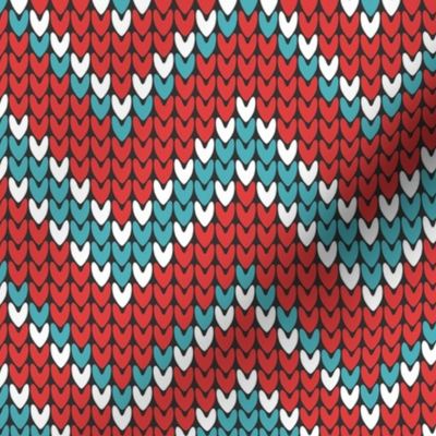 Red Christmas chevron knit blue white