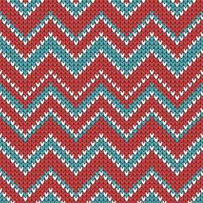 Red Christmas chevron knit blue white