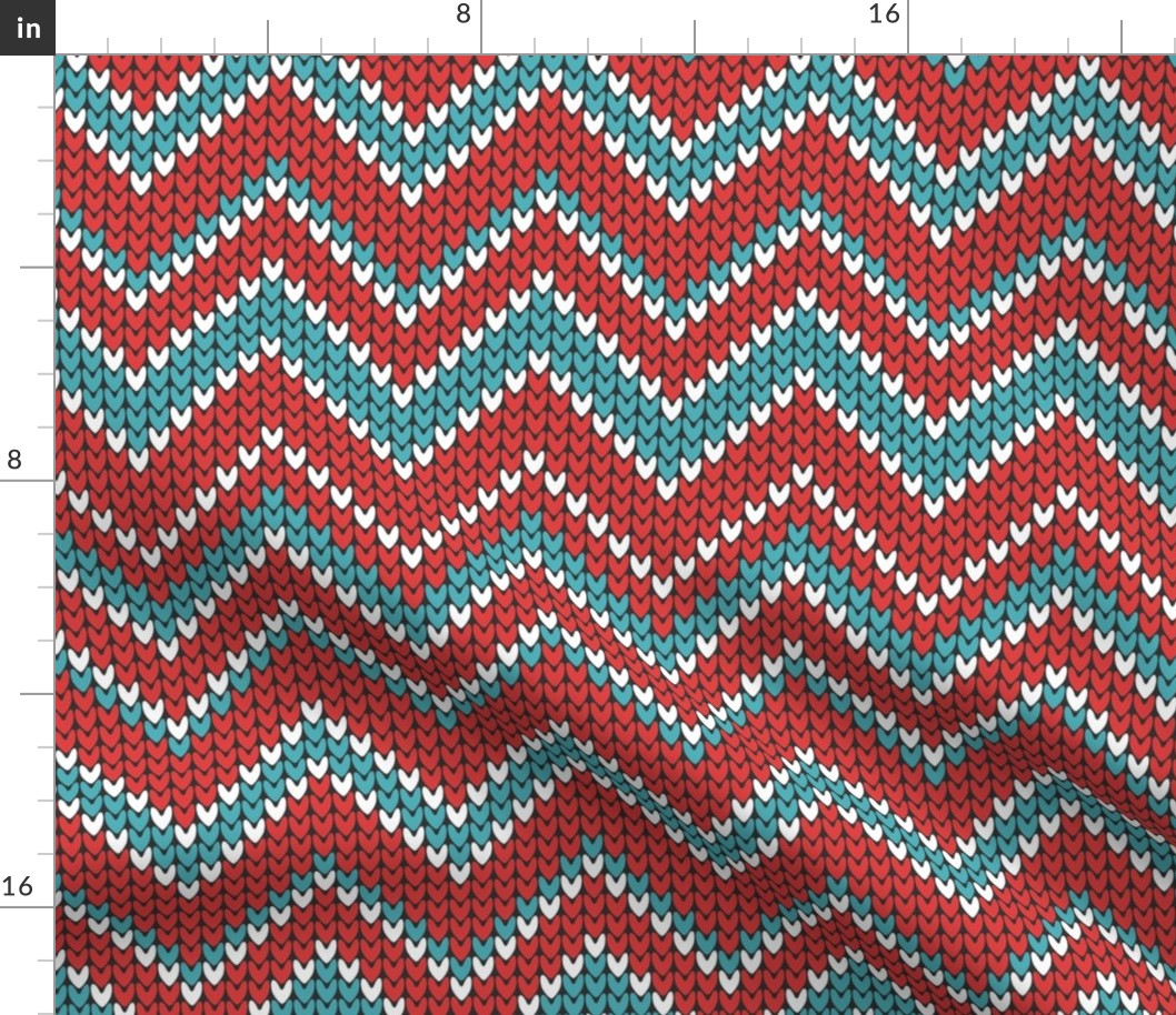 Red Christmas chevron knit blue white