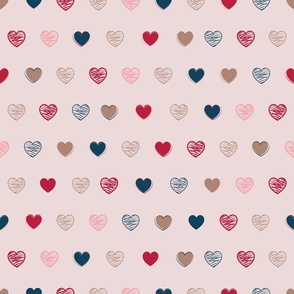 Rows of Cute Colored and lined Hearts