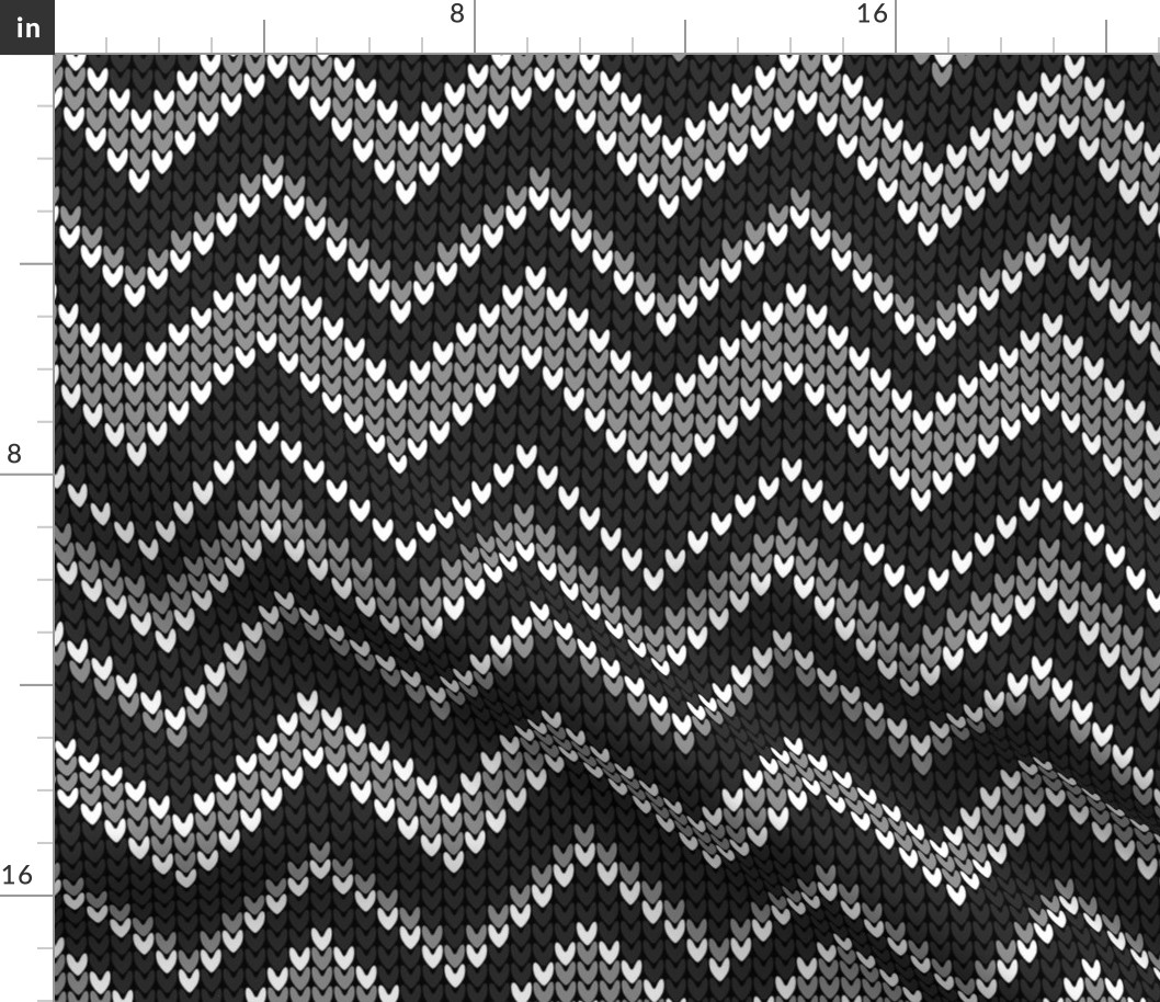 Chevron retro knit black white grey