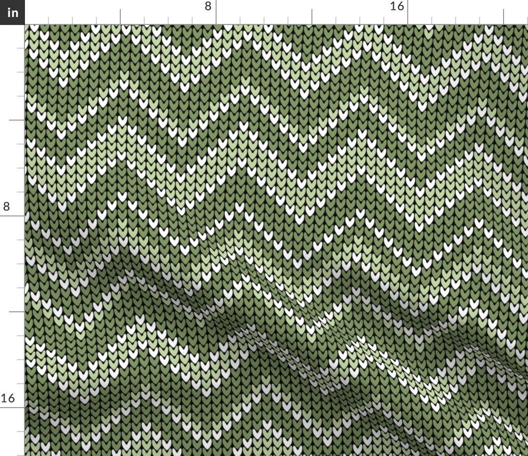 Chevron retro knit sage green white