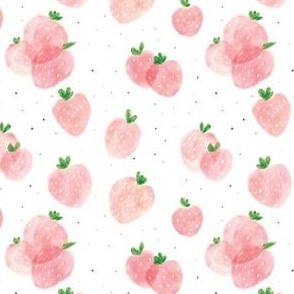 Strawberry Field 4x4 Whimsical Colorful Watercolor Fruit Pink Red Green
