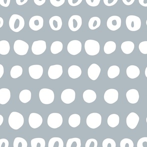 Organic Circles Horizontal Stripe | Large Scale | Blue grey, bright white | Hand drawn geometric