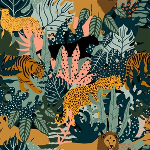 Seamless pattern with leopard, cheetah, tiger, panther.