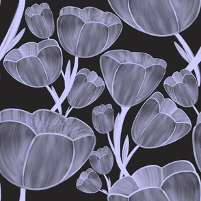 Periwinkle Tulips in Dark Grey by Foxy Fabric 