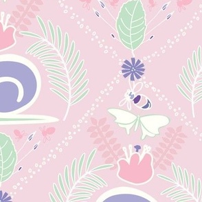 Elegant Snails in Pink, Purple, Green and White on Pink