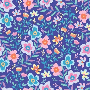 colorful flowers on dark blue background
