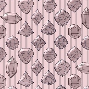 rose quartz crystals on cotton candy/mauve stripe