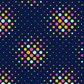 Multi Sized Spring Colored Polka Dots on Midnight Blue