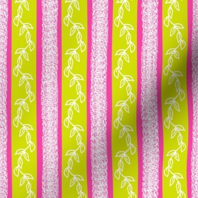 Hot Pink and Chartreuse Spring Vines and Soft Stripes