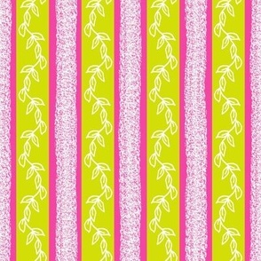 Hot Pink and Chartreuse Spring Vines and Soft Stripes