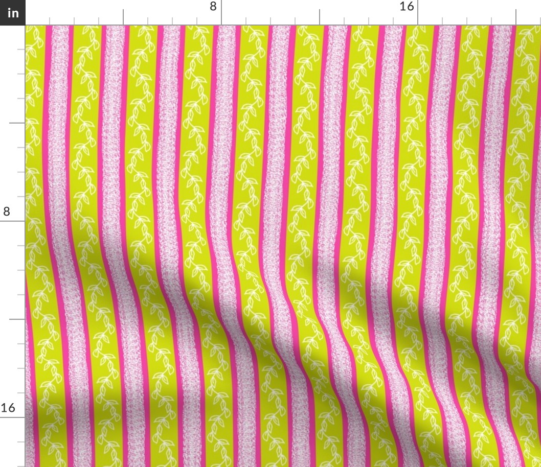 Hot Pink and Chartreuse Spring Vines and Soft Stripes